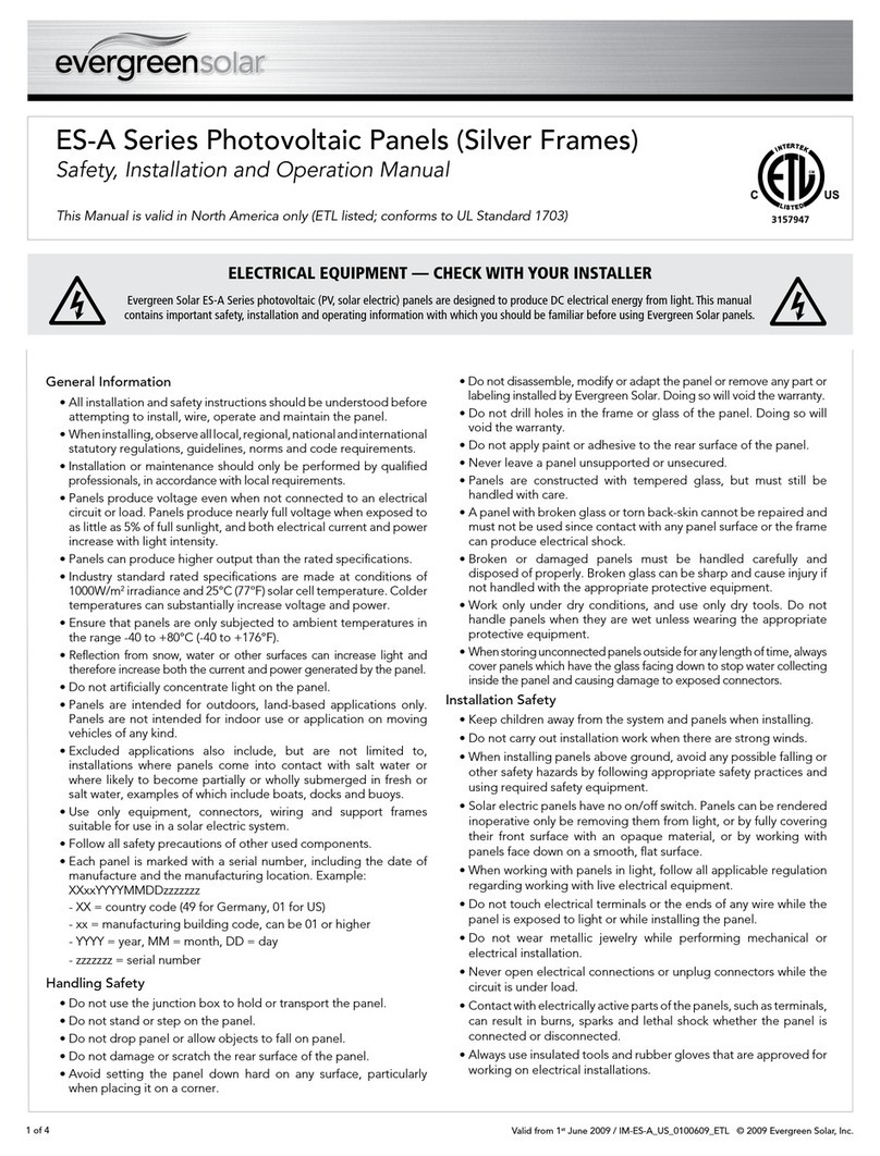 evergreensolar ES-A Series Safety, installation, and operation manual