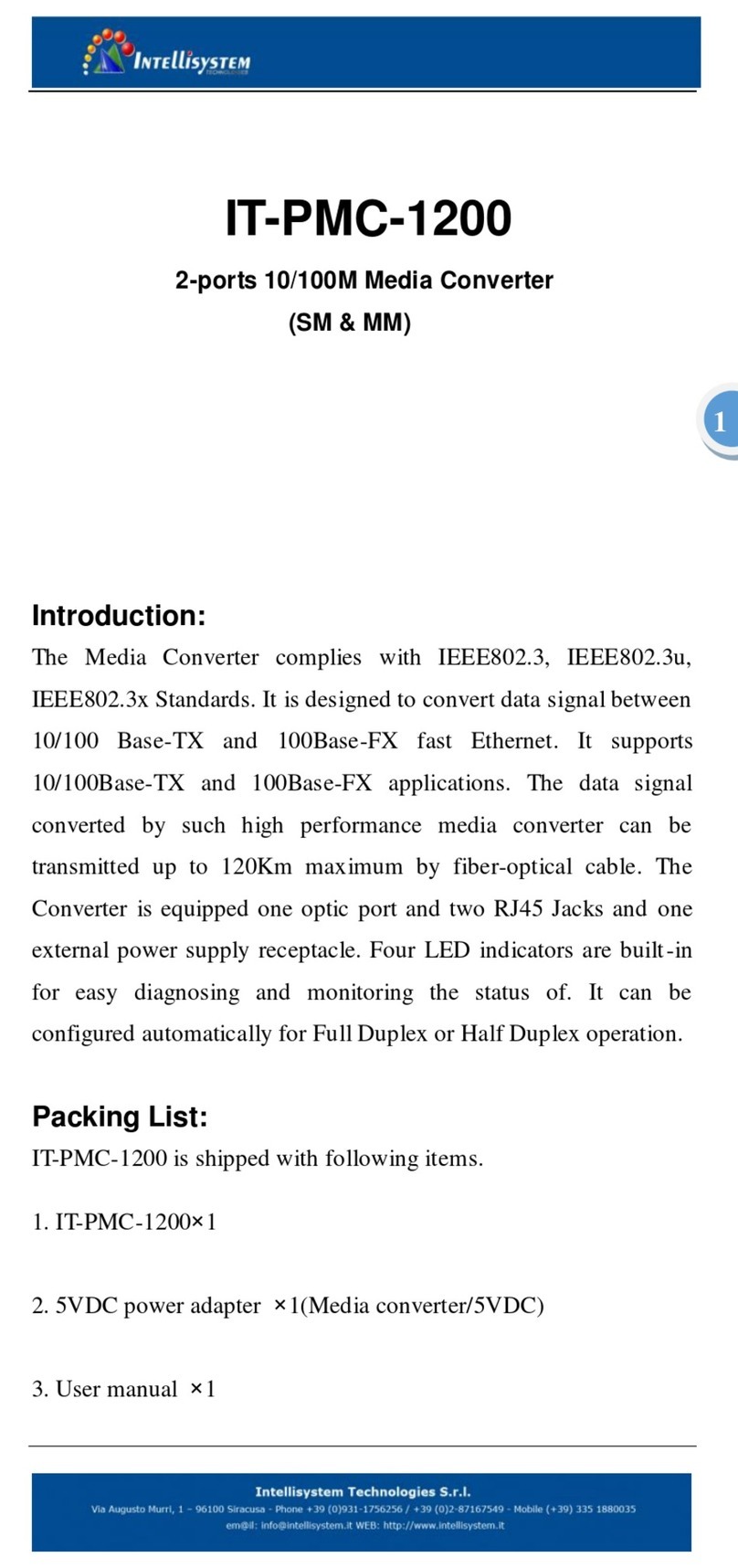 Intellisystem IT-PMC-1200 User manual