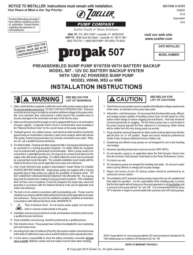 Zoeller ProPak 507 Series installation instructions