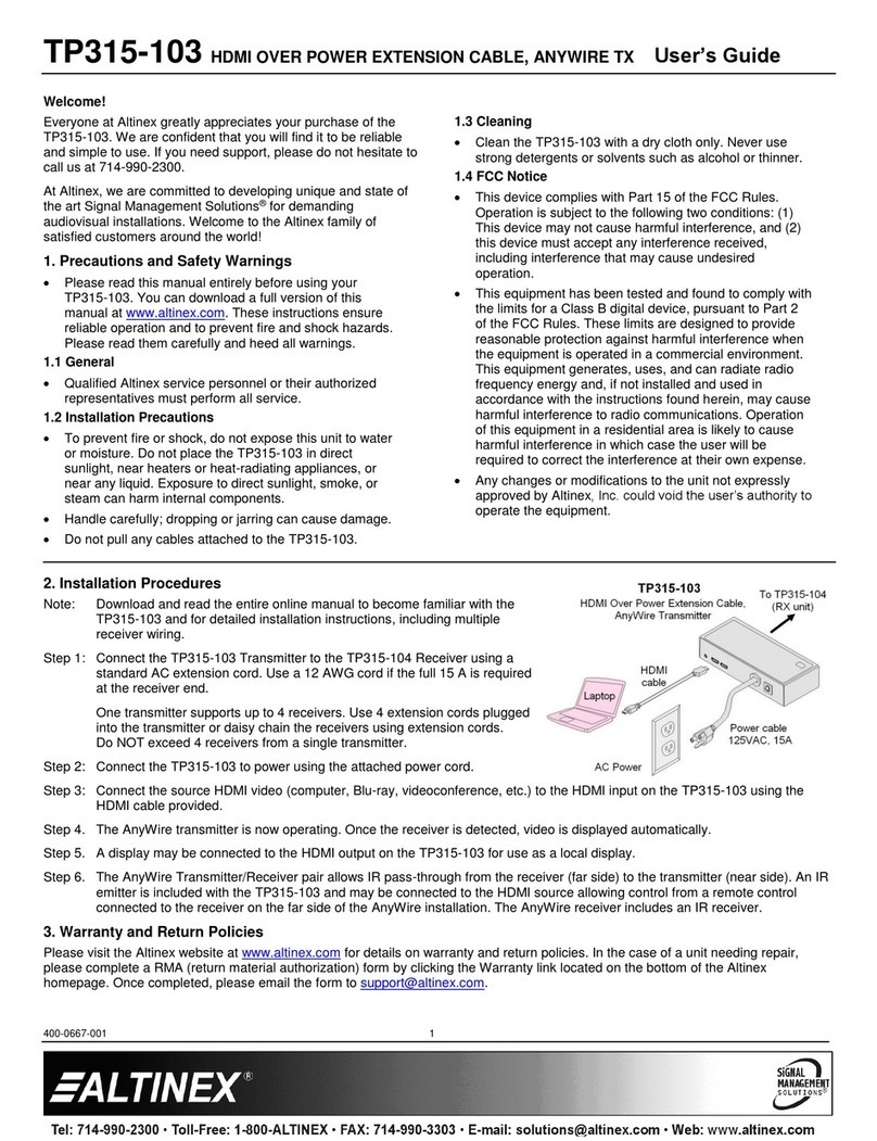 Altinex SIGNAL MANAGEMENT SOLUTIONS TP315-103 user guide