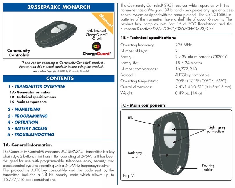 Community Controls MONARCH 295SEPA2KC User manual