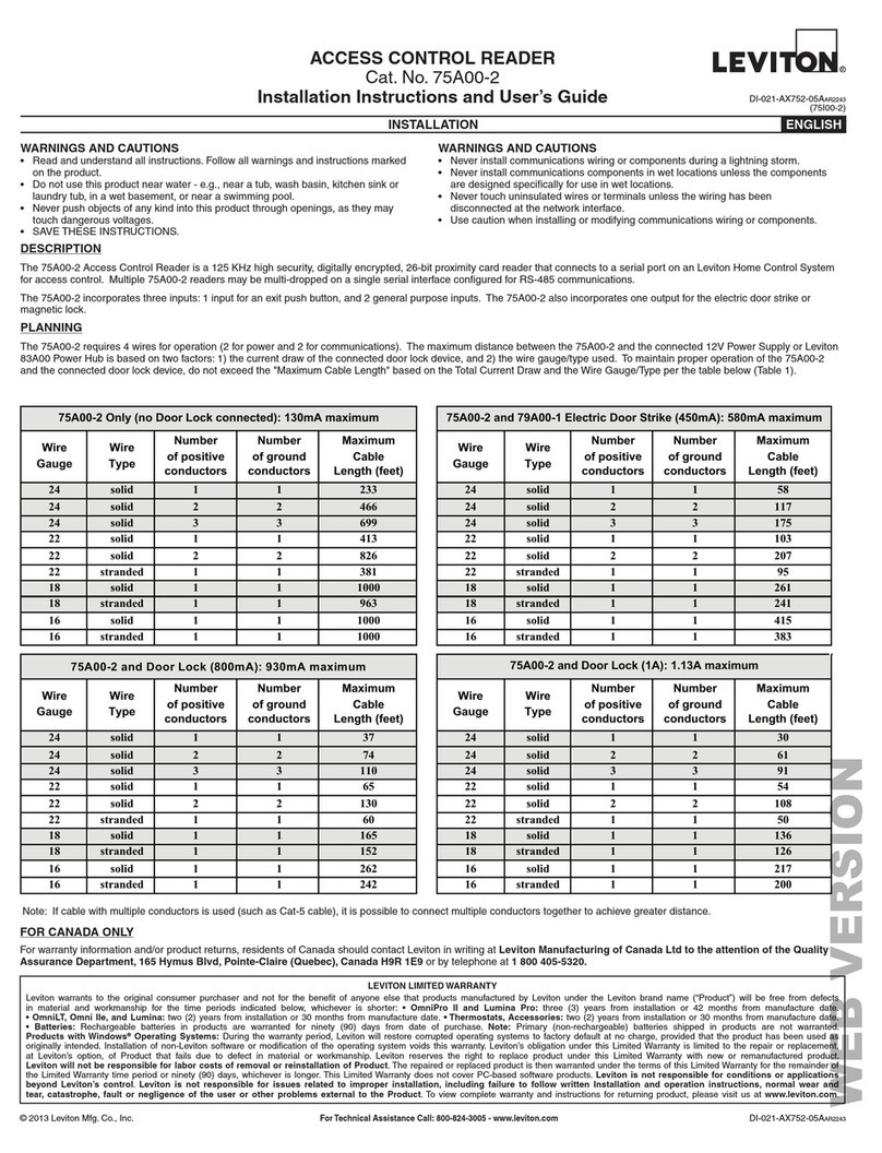 Leviton 75A00-2 Installation instructions and user guide Leviton 75A00-2 Installation instructions and user guide