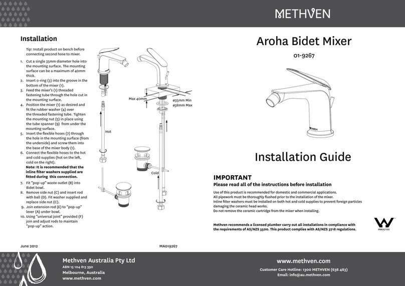 METHVEN Aroha 01-9267 User manual