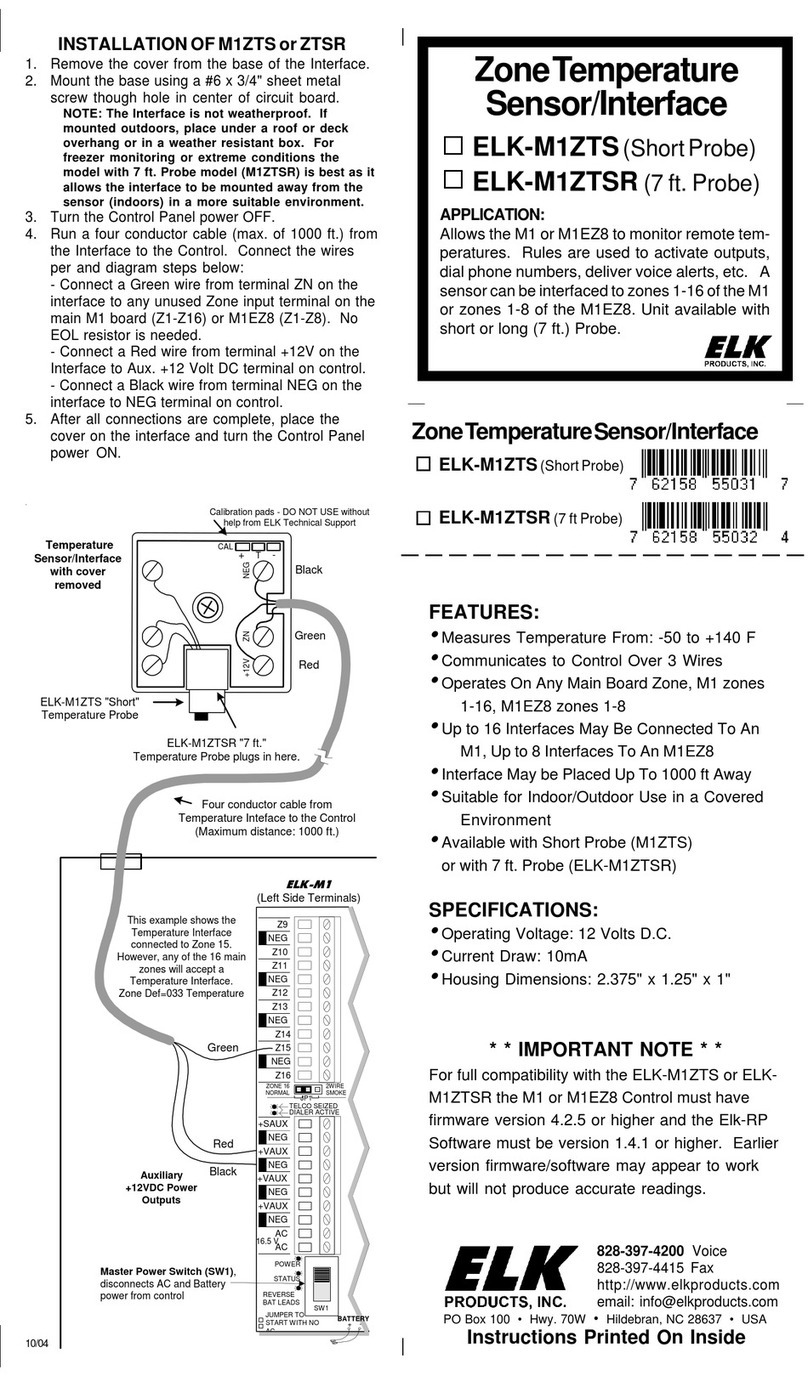 Elk ELK-M1ZTS User manual