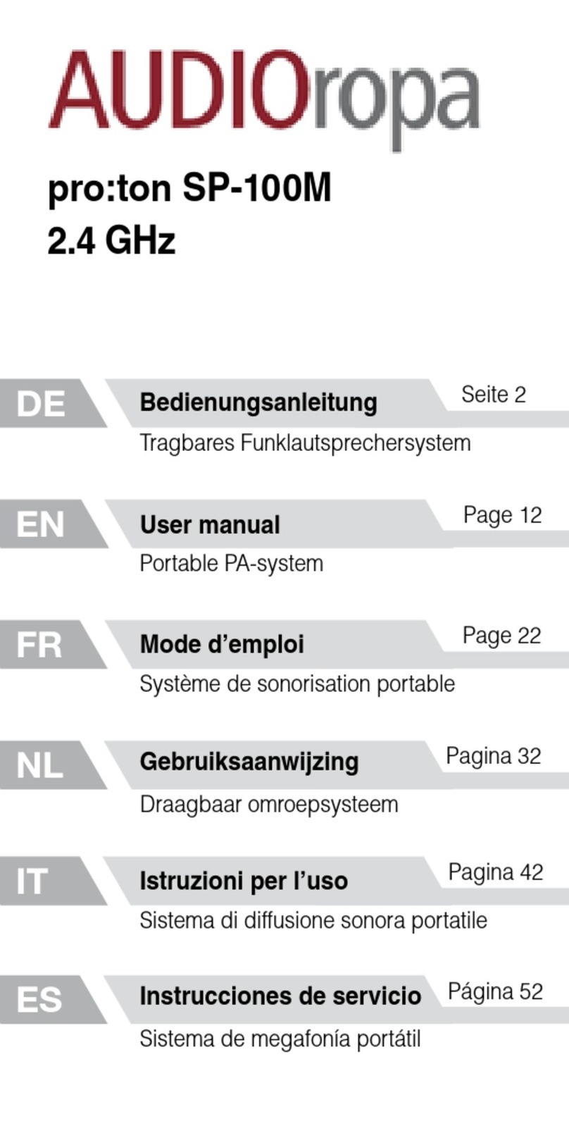 AUDIOropa pro:ton SP-100M user manual