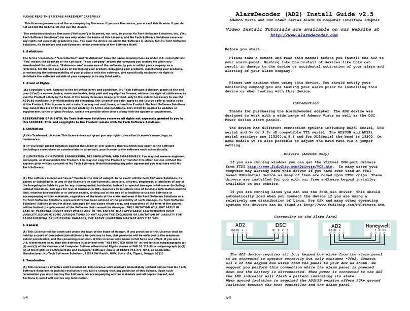 ADEMCO AlarmDecoder AD2 install guide