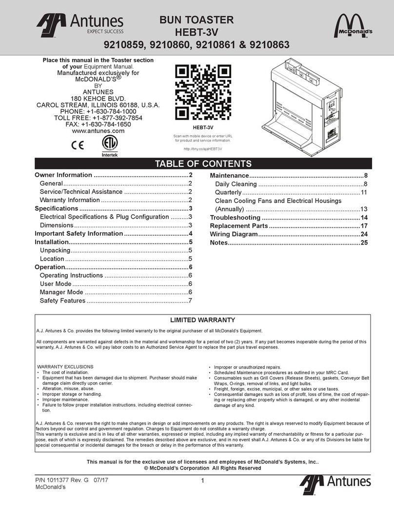McDonald's Antunes HEBT-3V User manual