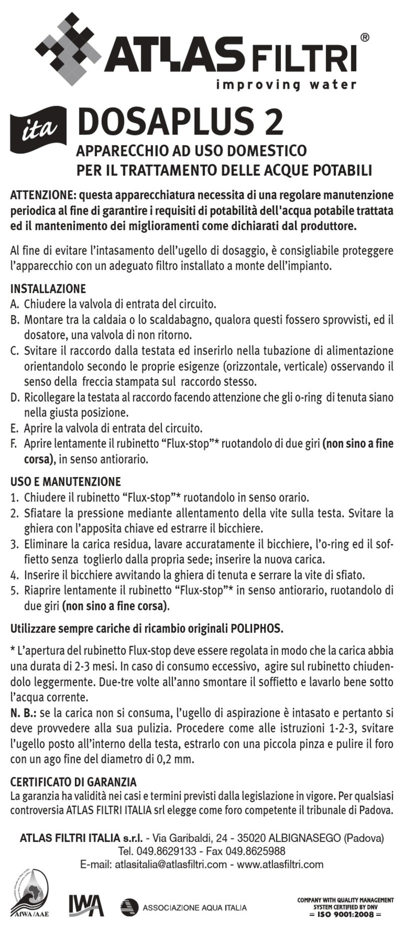 Atlas Filtri DOSAPLUS 2 quick start guide
