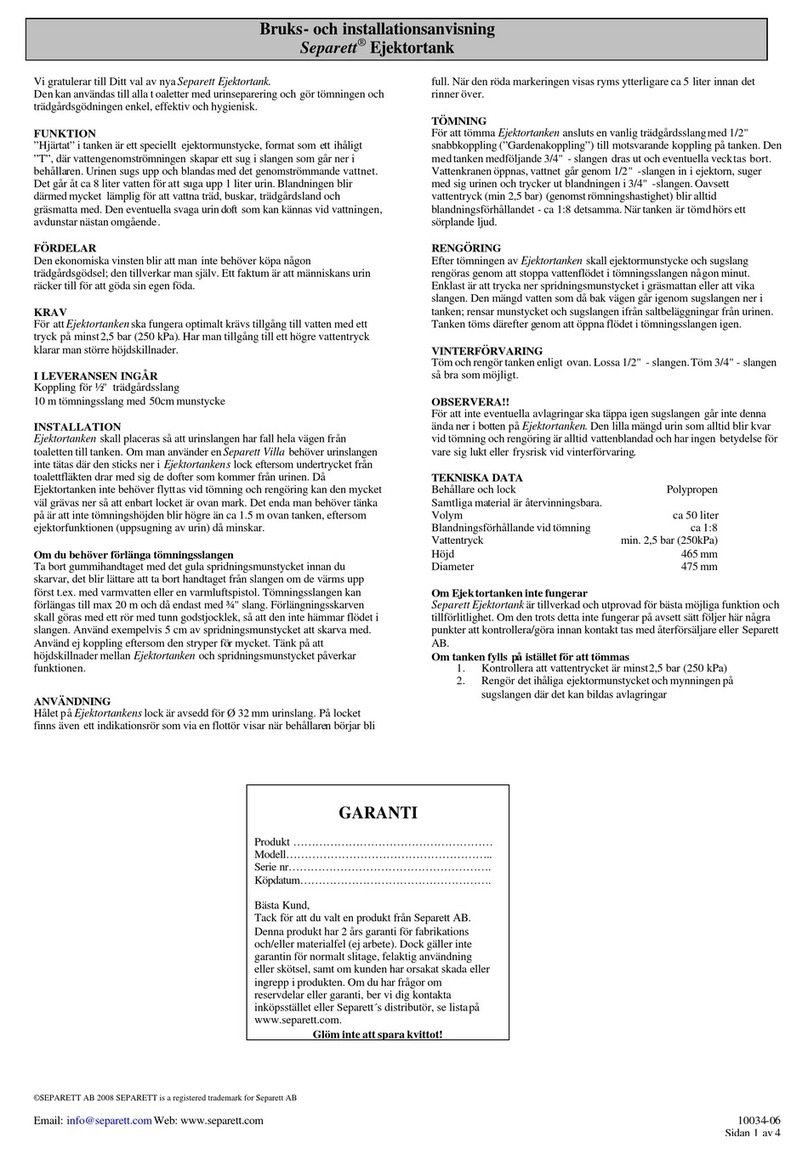 Separett Ejektortank Instructions for installation and use