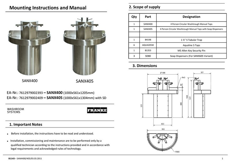 Franke SANX400 Mounting instruction and Manual