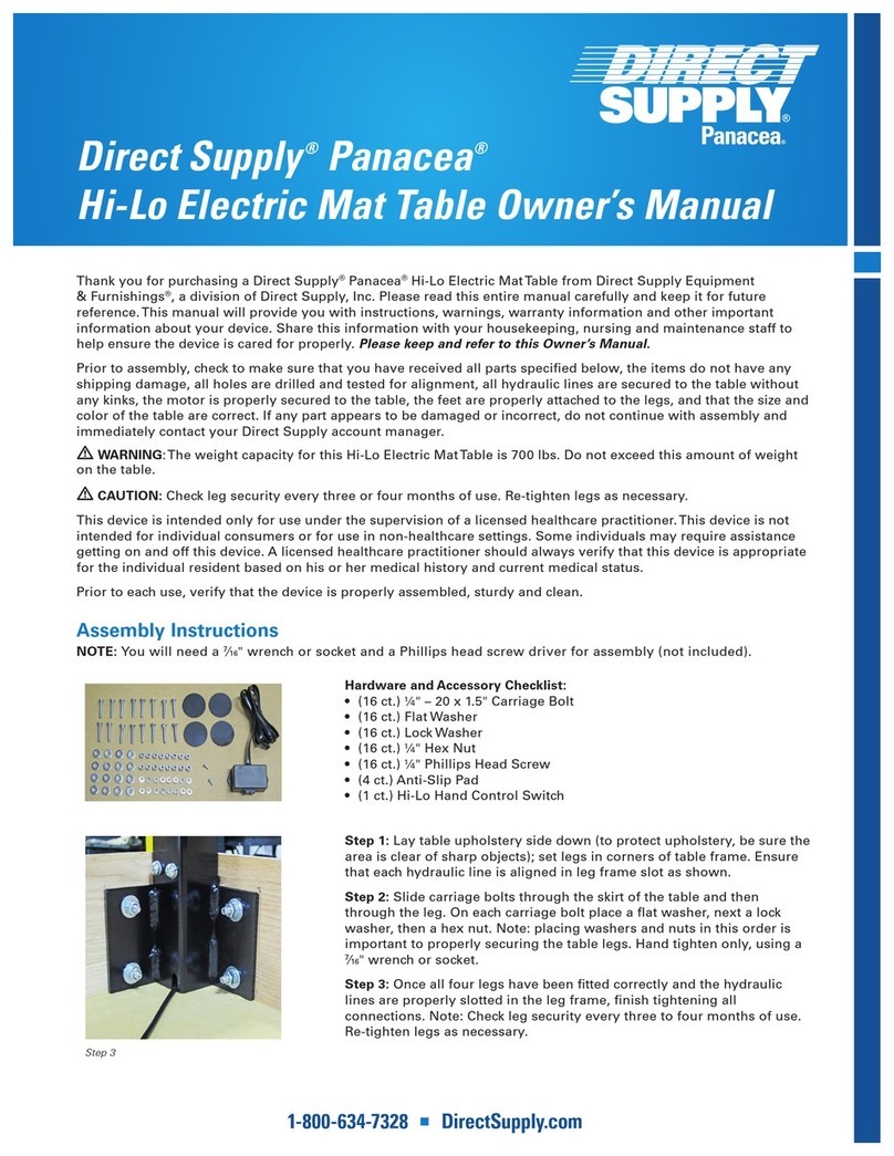 Direct Supply Panacea Hi-Lo Electric Mat Table owner's manual