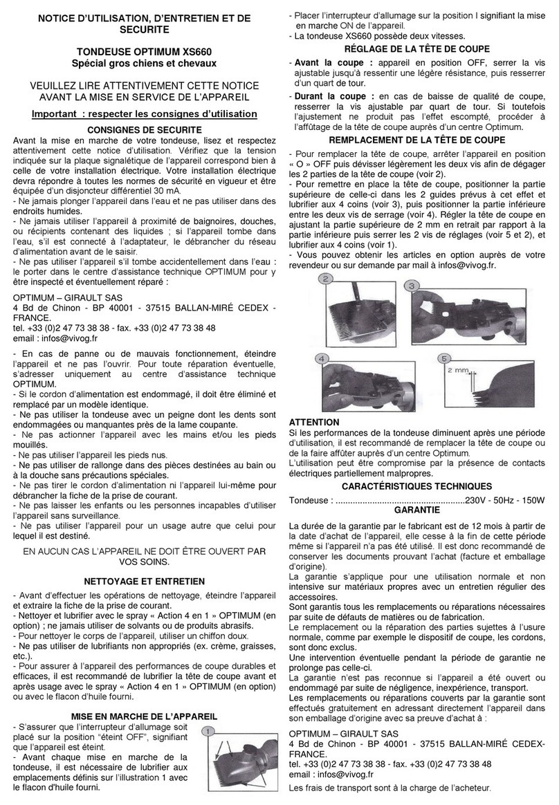 Optimum XS660 Instructions for Use, Maintenance and Safety