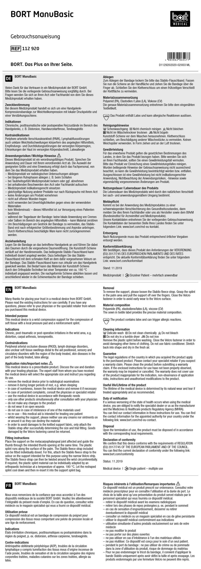 bort medical 112 920 SP quick guide