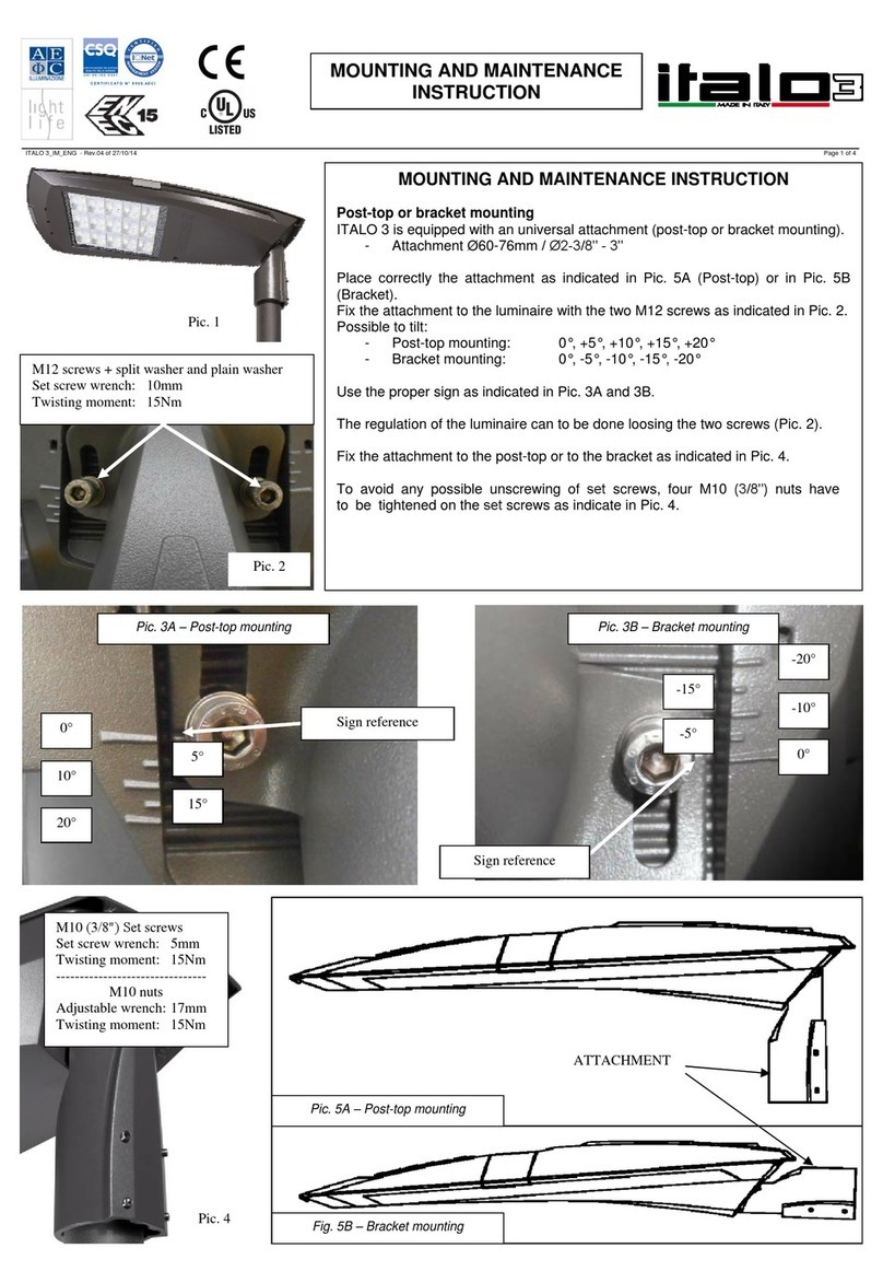 AEC ILLUMINAZIONE ITALO 3 MOUNTING AND MAINTENANCE INSTRUCTION AEC ILLUMINAZIONE ITALO 3 MOUNTING AND MAINTENANCE INSTRUCTION