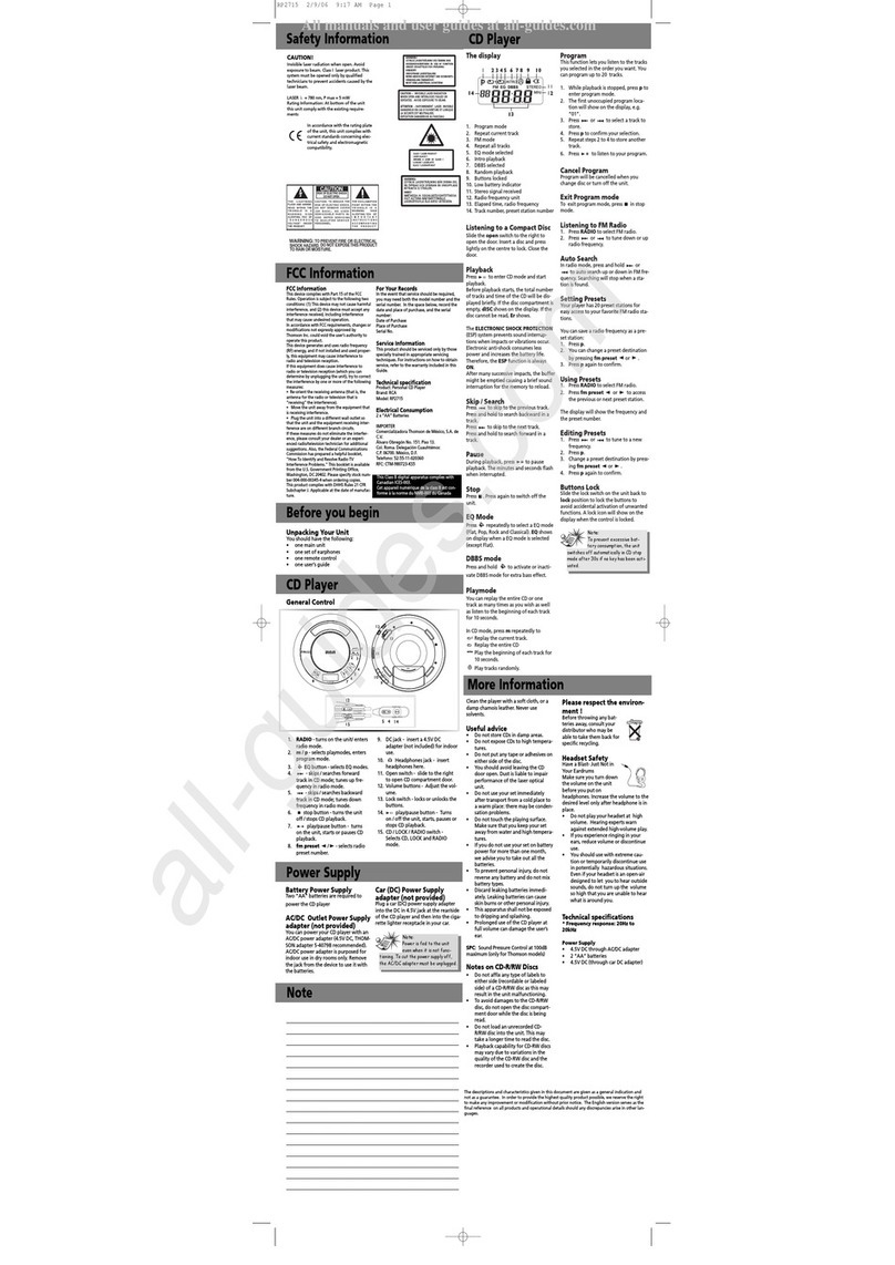RCA RP2715 quick start guide