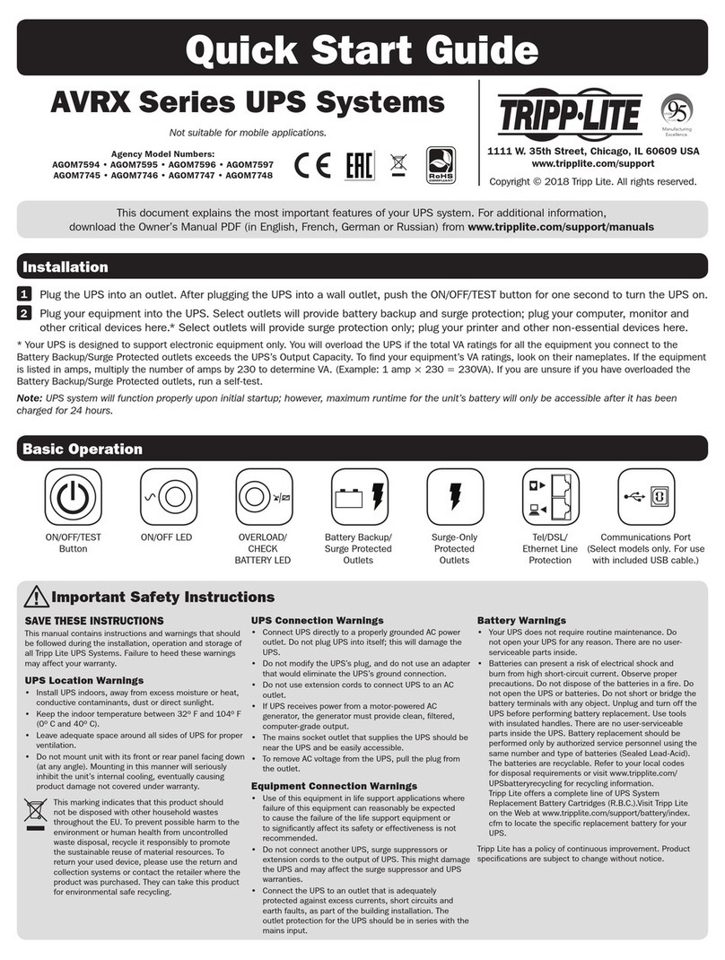 Tripp Lite AVRX Series quick start guide