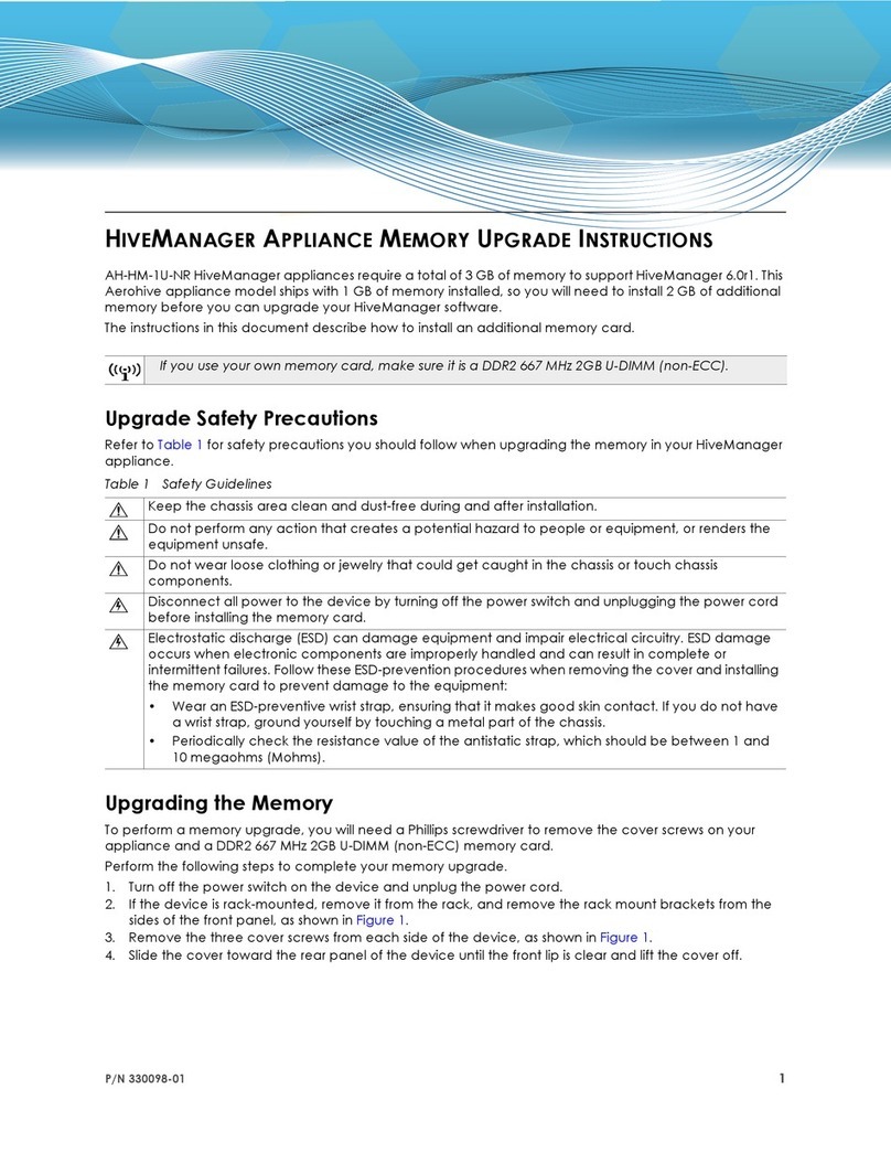 Aerohive Networks HIVEMANAGER AH-HM-1U-NR Memory Upgrade Instructions