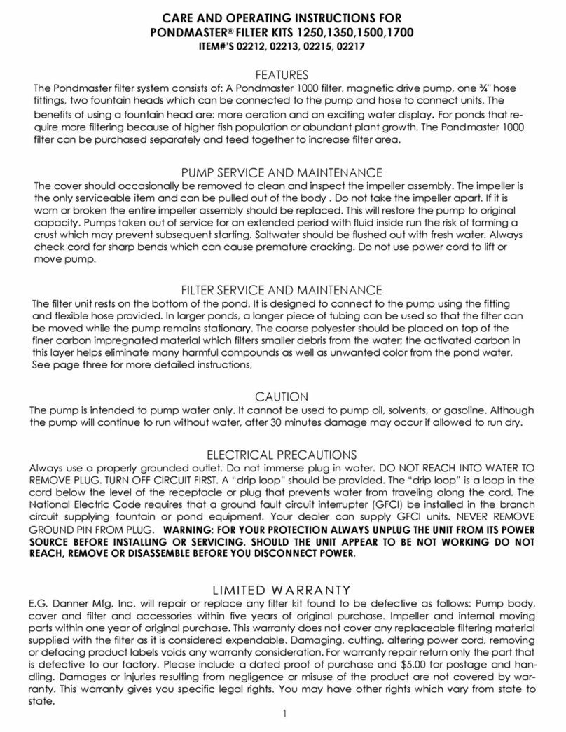 Danner Pondmaster 1250 Care and operating instructions