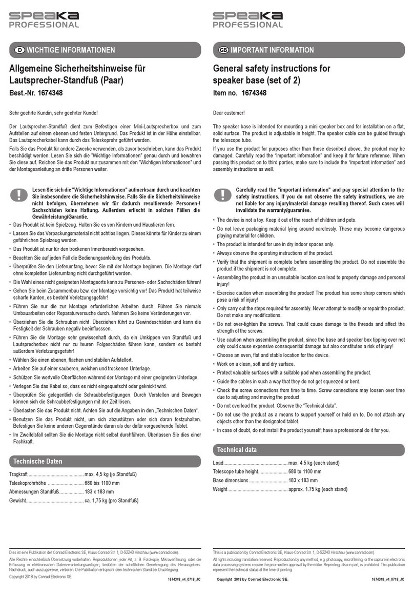 Speaka Professional 1674348 Important information