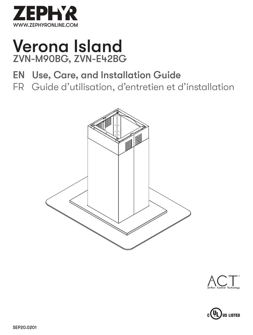 Zephyr Verona Island ZVN-M90BG Use, care and installation guide