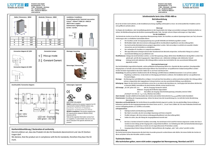 Lütze CPSB1-480 Series operating instructions Lütze CPSB1-480 Series operating instructions