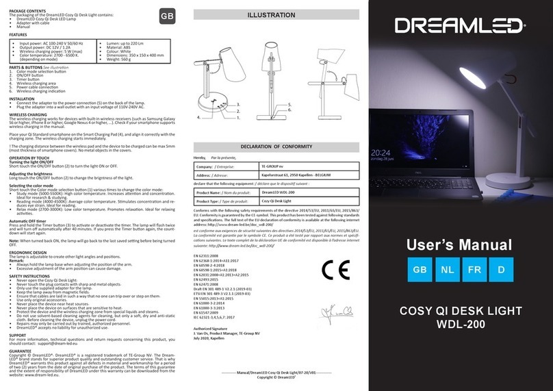 DreamLED COSY QI WDL-200 quick start guide