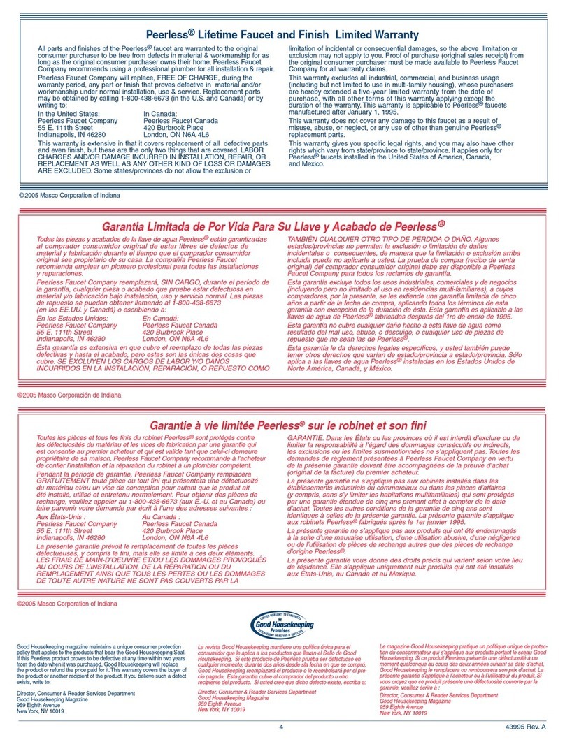 Peerless Faucet P99231 Assembly & parts list