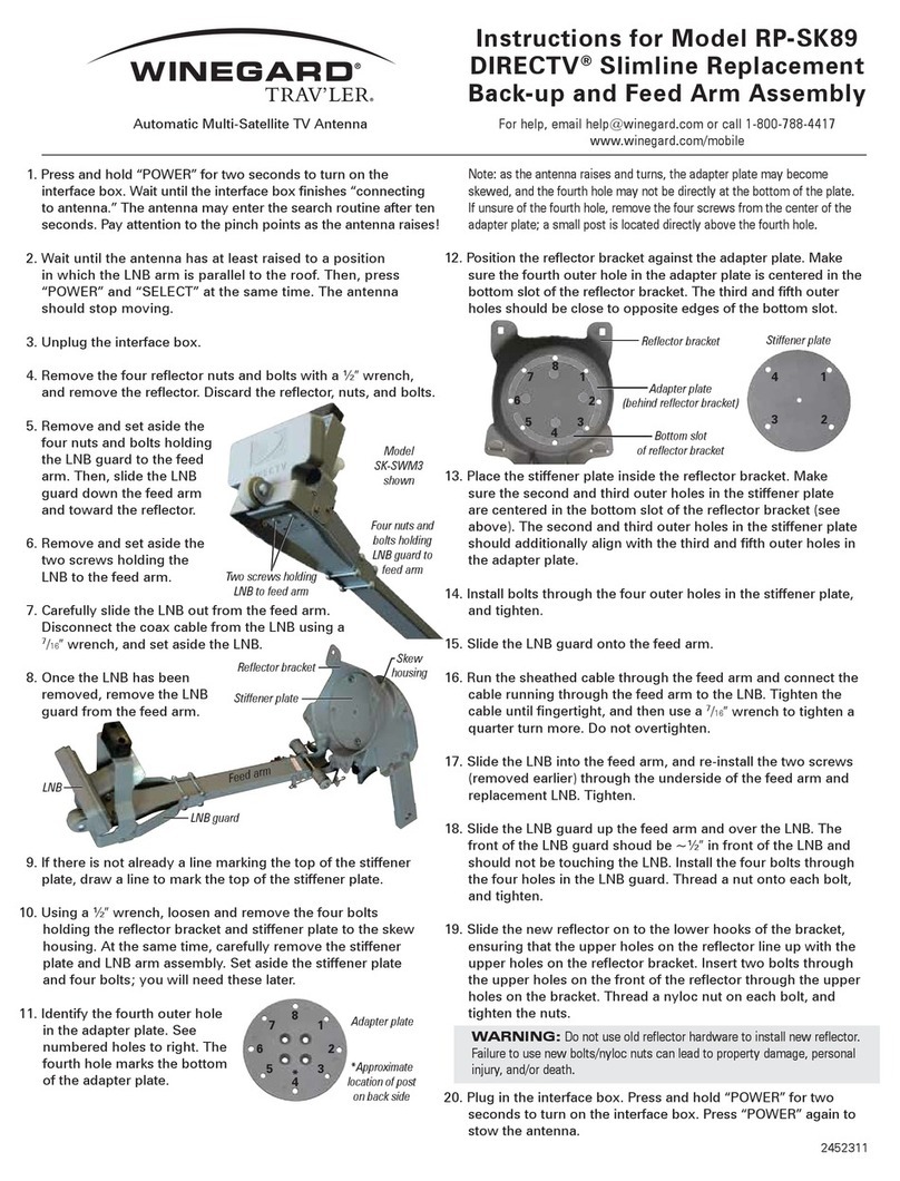 Winegard TRAV'LER DIRECTV RP-SK89 Slimline Replacement Back-up and Feed Arm Assembly