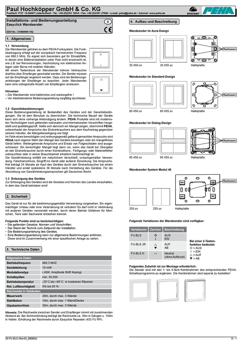 PEHA Enocean Easyclick 31060000-152 Installation and operating instructions
