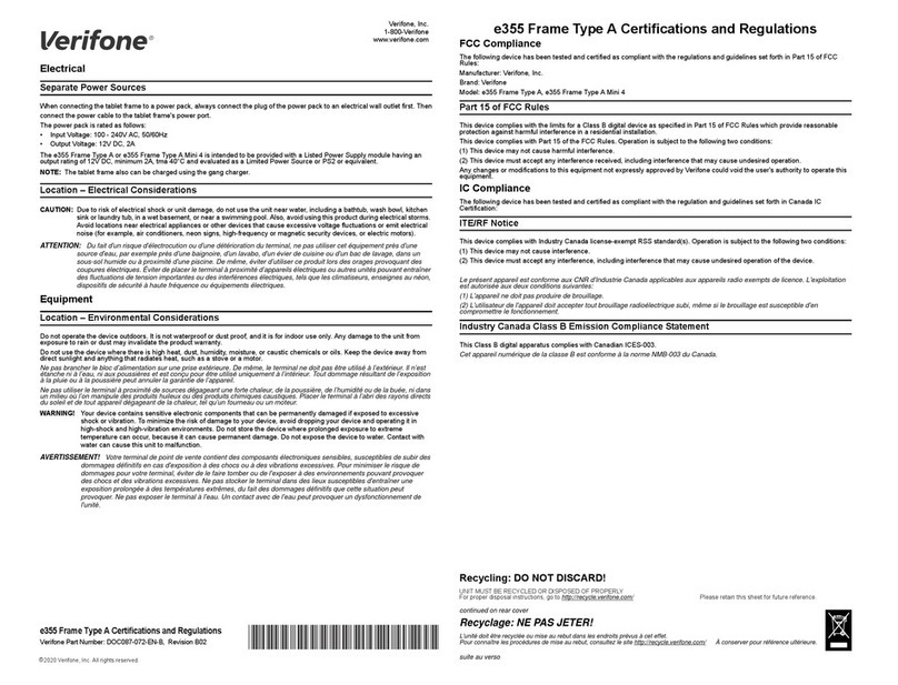 VeriFone e355 Frame Type A quick start guide