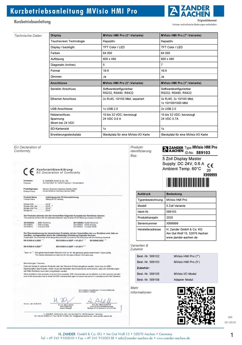 Zander Aachen MVisio HMI Pro User manual