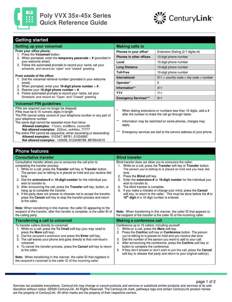CenturyLink Poly VVX 35x Series Quick reference guide