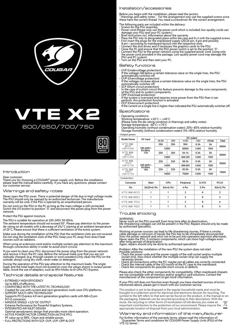 COUGAR VTE X2 600 Quick start quide