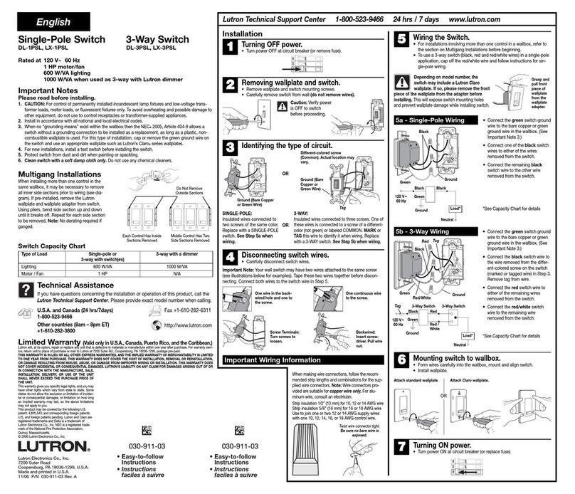 Lutron Electronics DL-1PSL User manual