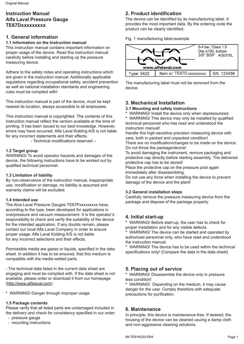 Alfalaval TE67 Series instruction manual