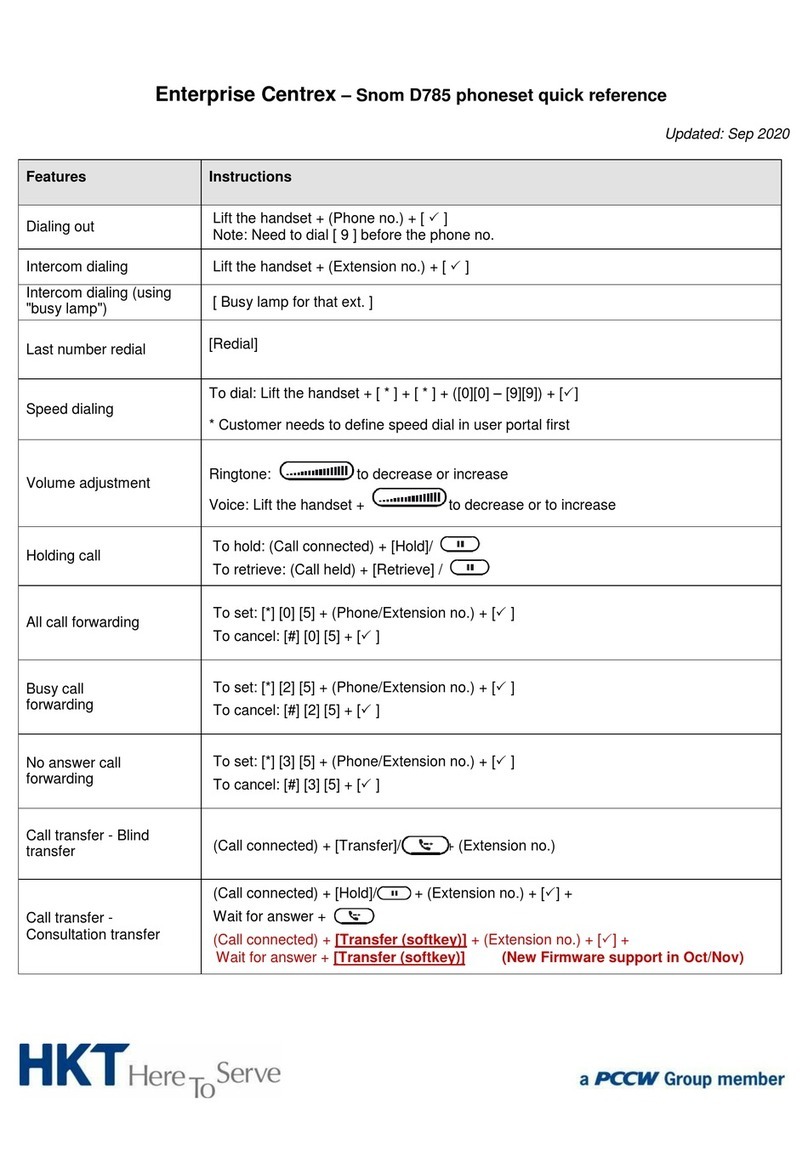 HKT Snom D785 quick reference