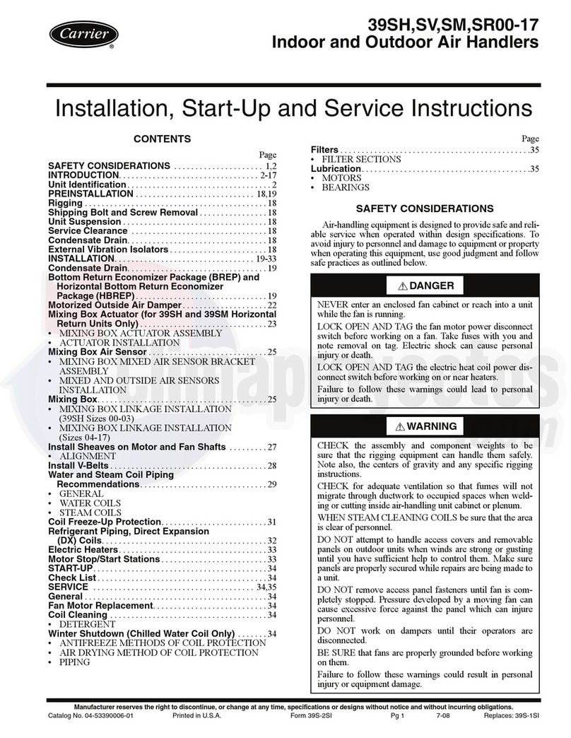 Carrier 39SH Dimensions and installation guide