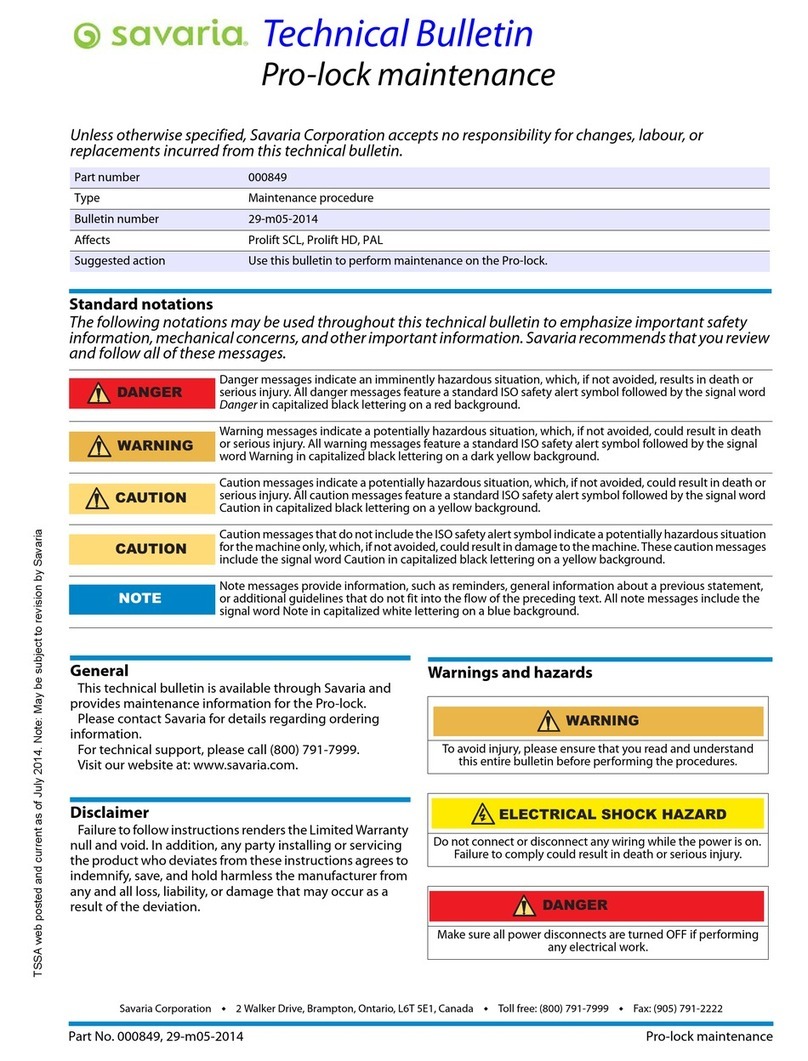 Savaria Pro-lock 000849 Service manual
