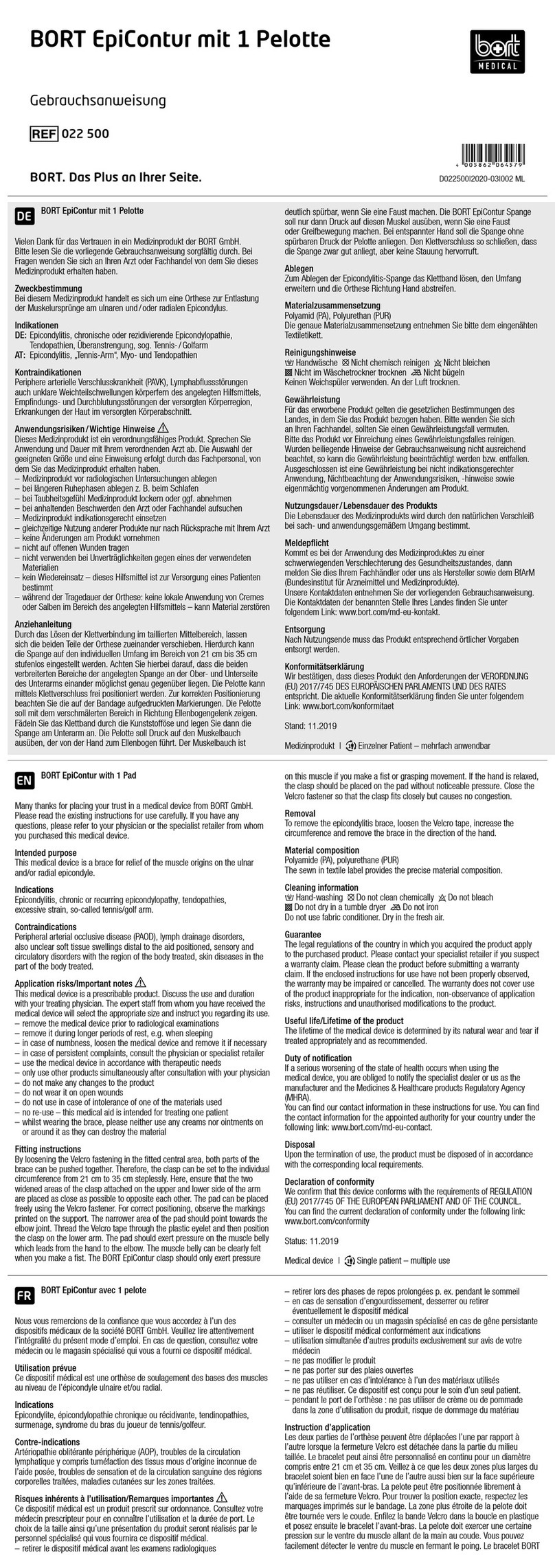 bort medical 022 500 SP quick guide