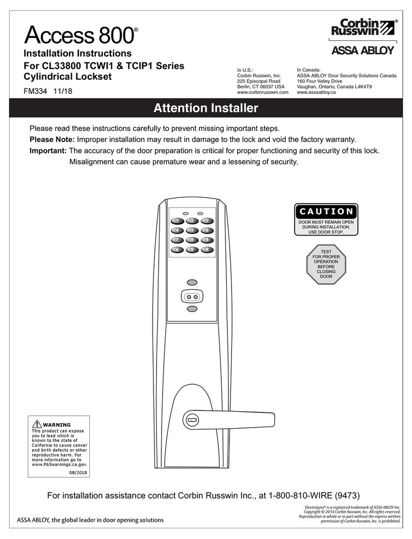 Assa Abloy Corbin Russwin Access 800 Series User manual Assa Abloy Corbin Russwin Access 800 Series User manual