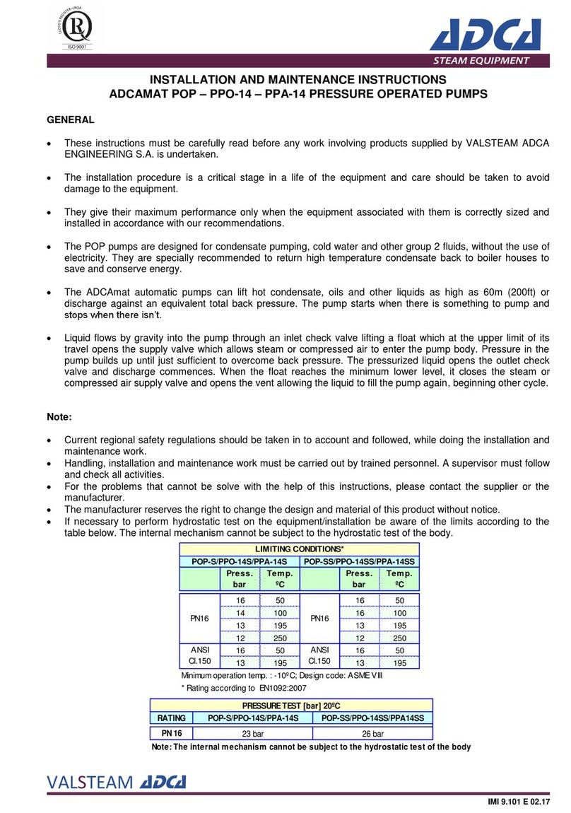 VALSTEAM ADCA ADCAMAT POP Installation and maintenance instructions