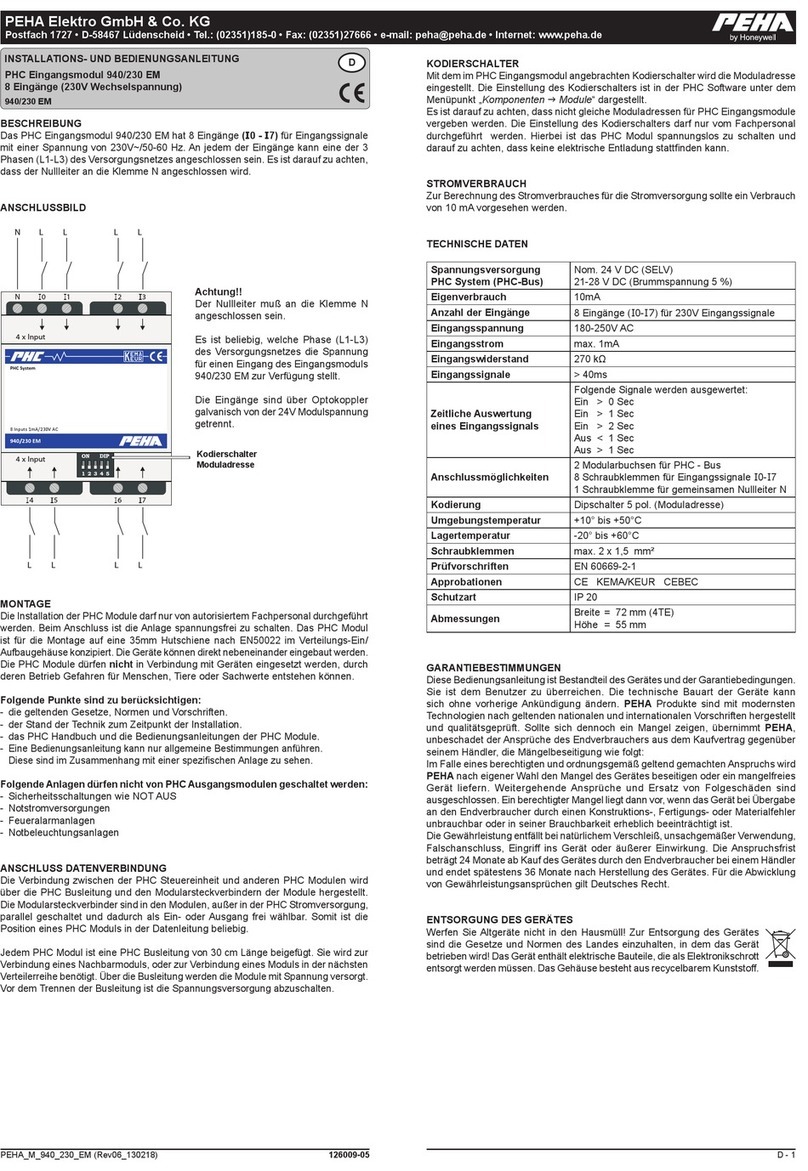 Honeywell PEHA PHC Installation and operating instructions