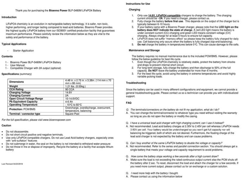 Bioenno Power BLP-0490M User manual