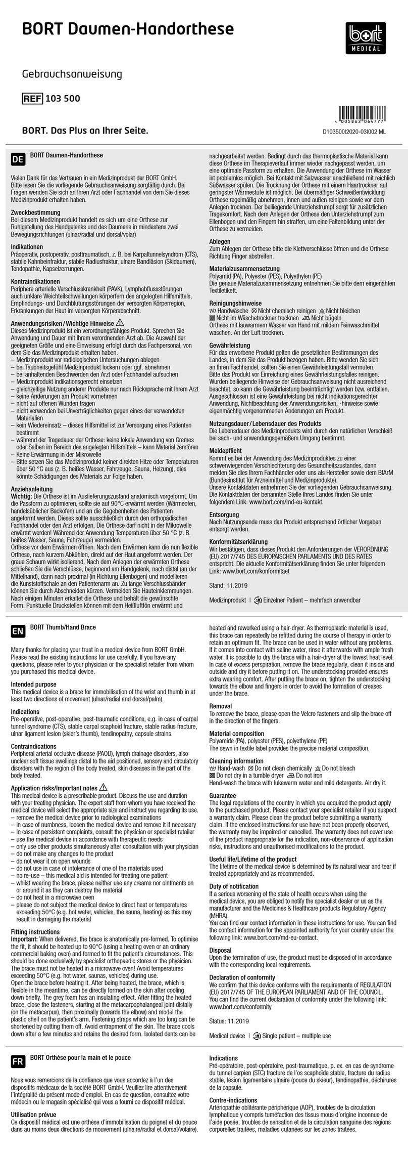 bort medical 103 500 quick guide