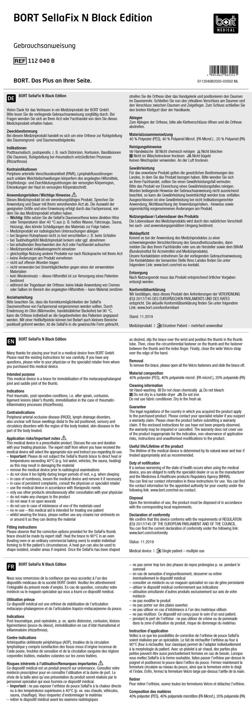 bort medical SellaFix N Black Edition quick guide