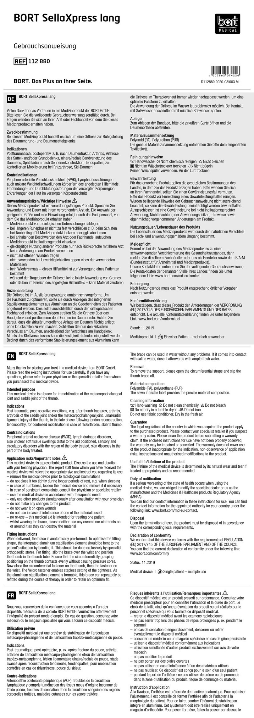 bort medical SellaXpress quick guide