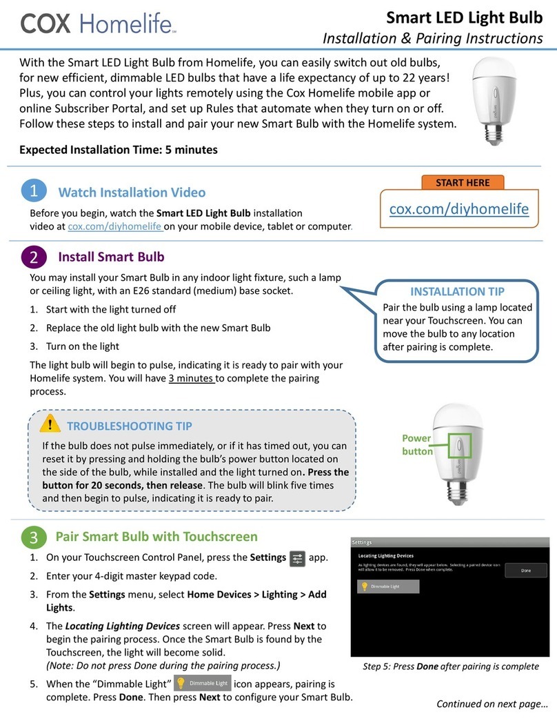 COX Homelife Smart LED Light Bulb Installation & Pairing Instructions