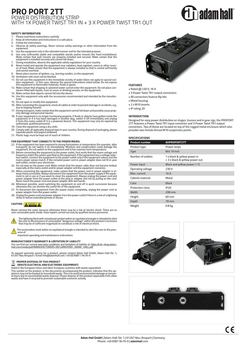 Adam Hall PRO PORT 2TT User manual