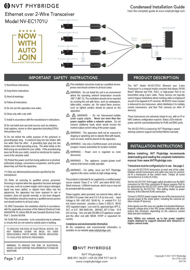 NVT Phybridge NV-EC1701U Condensed Installation Guide