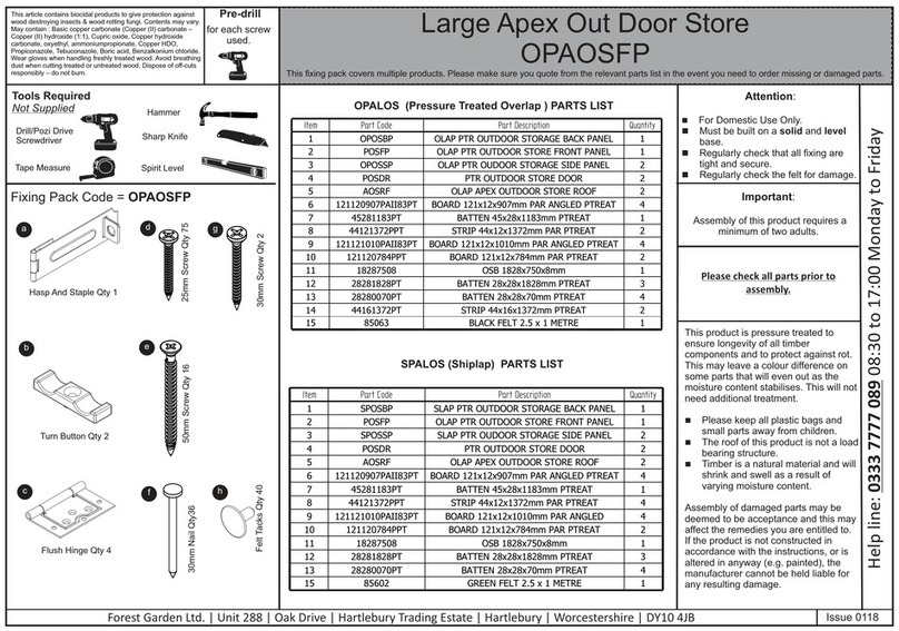 Forest garden Large Apex Out Door Store OPAOSFP User manual